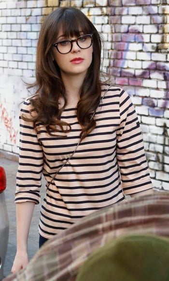 Jess Day's cream and black striped shirt on New Girl