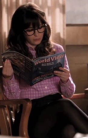 Jess Days pink check top on New Girl