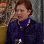 Lily’s blue tweed/boucle jacket with black trim on How I Met Your Mother