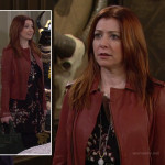 Lily’s red leather jacket, black dress and green bag on How I Met Your Mother