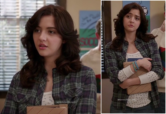 Maggie's green plaid shirt and printed top on The Carrie Diaries