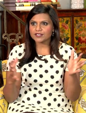 Mindy Kalings white polka dot dress