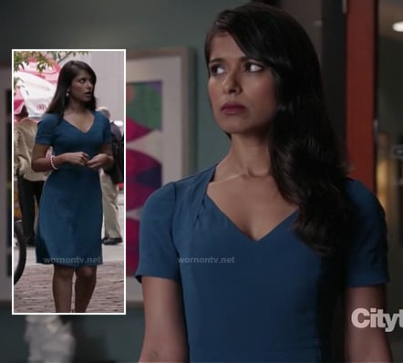 Padma's teal blue short sleeve dress on Revenge