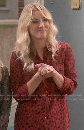 Penny’s red leopard print shirt on The Big Bang Theory