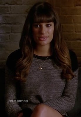 Rachel Berrys grey and black shoulder sweater on Glee