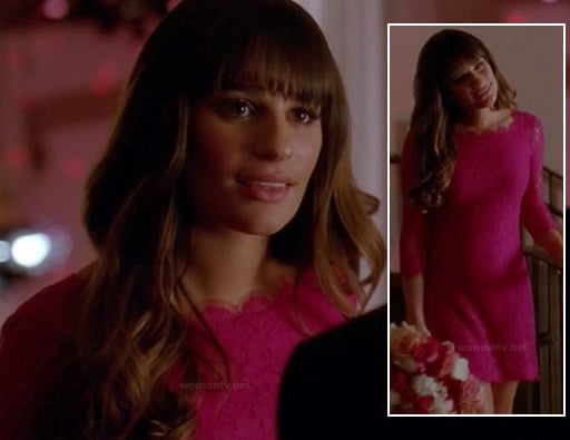 Rachel Berry's pink lace dress on Glee at the wedding