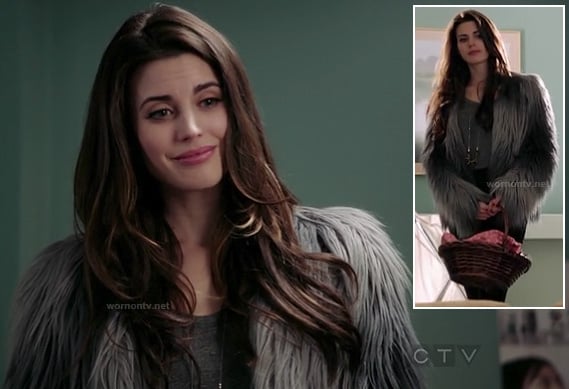 Reds blue grey ombre fluffy coat on Once Upon A TIme