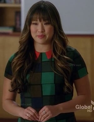 Tina's green square print dress on Glee