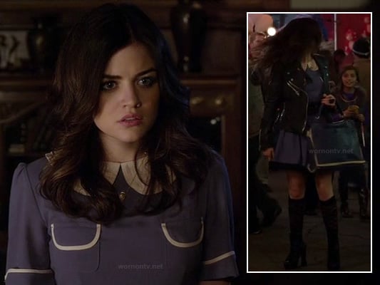 Aria's blue peter pan collar dress with pockets on PLL