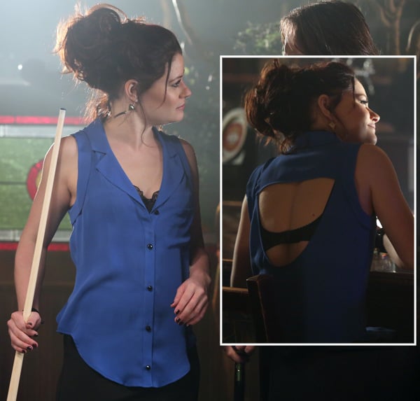 Belle/Lacey's blue backless top on OUAT