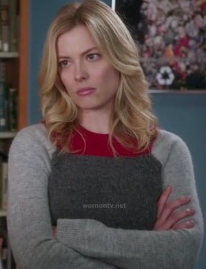 Britta’s grey and red color block sweater on Community