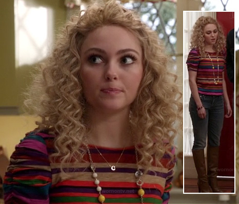 Carrie's multi colored striped tee on The Carrie Diaries