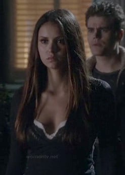 Elena’s long sleeve lace henley top and cami on The Vampire Diaries