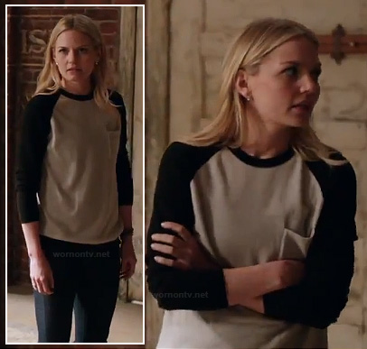Emma’s black and white baseball tee on Once Upon a Time