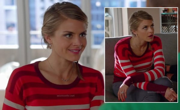 Jane's red white and purple striped sweater on Happy Endings