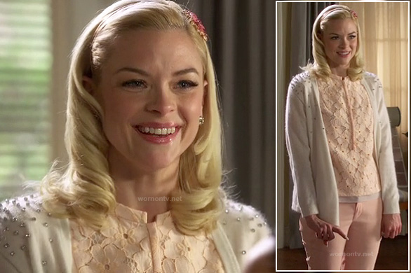 Lemon's white cashmere cardigan with rhinestone shoulders on Hart of Dixie
