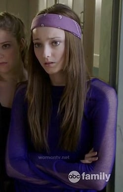 Melanie’s blue long sleeved top with sheer panels on Bunheads