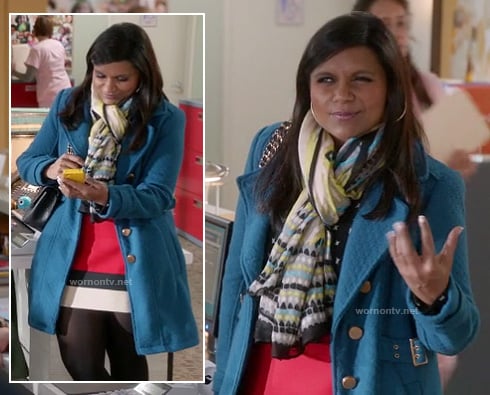 Mindy's blue coat on The Mindy Project