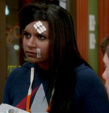 Mindy's navy blue sailboat sweater on The Mindy Project