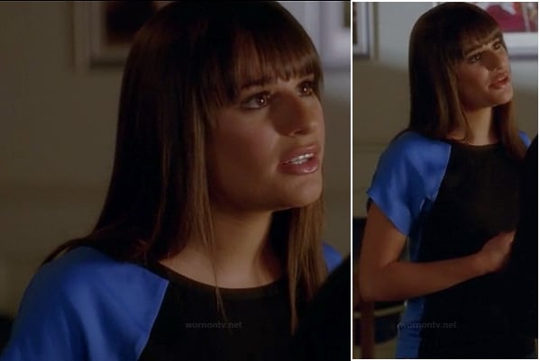 Rachel Berry's black and blue silk top on Glee