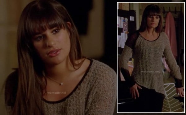 Rachel Berry's grey and black colorblock sweater on Glee