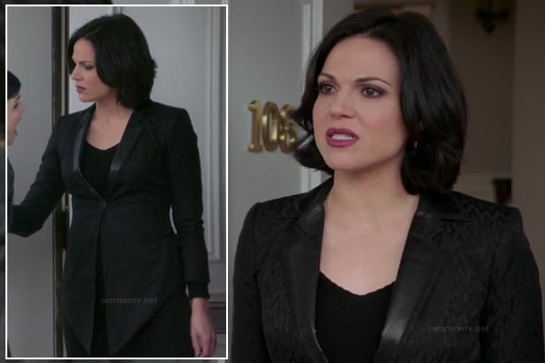 Regina's black leather collar jacket on OUAT