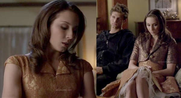 Spencer's peach gold dress on PLL finale