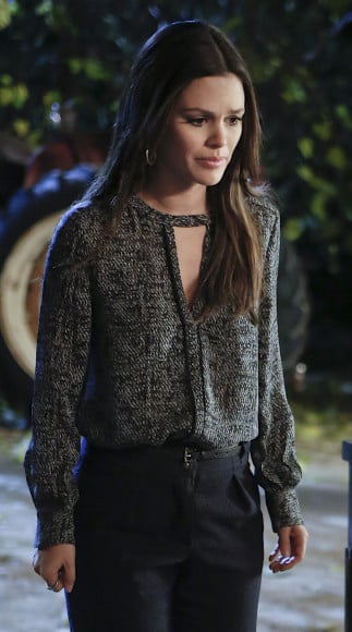 Zoe Harts black and white chest cutout blouse on Hart of Dixie