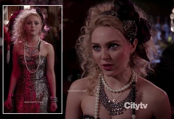 Carrie's strapless party dress on The Carrie Diaries