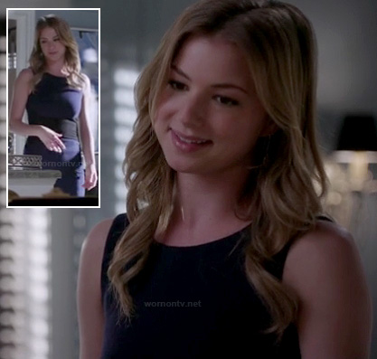 Emily's navy sleeveless dress on Revenge