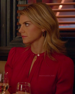 Jane’s red long sleeved keyhole blouse on Happy Endings