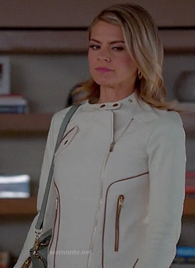 Jane's white leather jacket on Happy Endings 