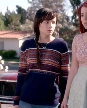 Jenna's navy fair isle sweater on Awkward