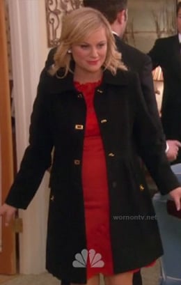 Leslie’s black coat with gold closures on Parks and Recreation