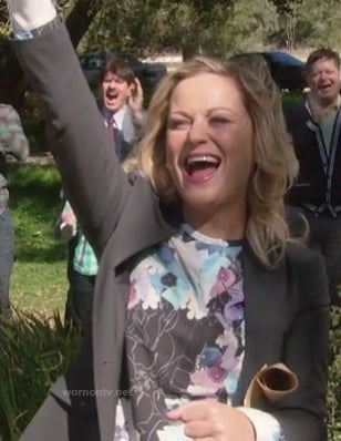 Leslie’s floral black, purple and blue blouse on Parks & Recreation
