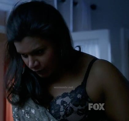 Mindy's black floral lace bra on The Mindy Project