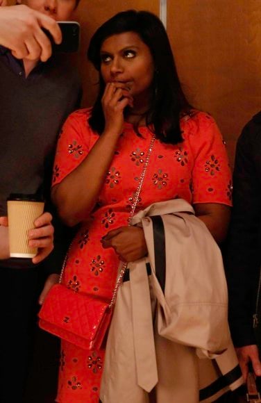 Mindy's orange bejewelled dress on The Mindy Project