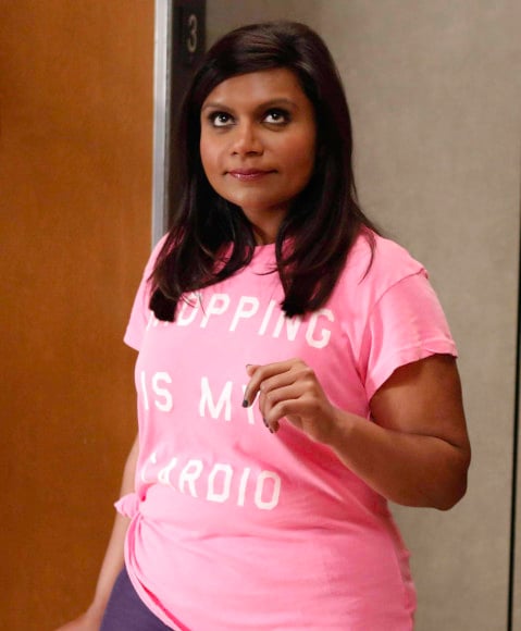 Mindy's pink "Shopping is my cardio" tee on The Mindy Project