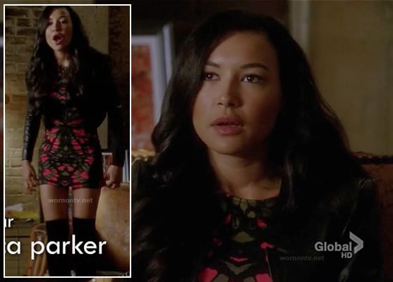 Santana's black and pink mirror print bodycon dress on Glee