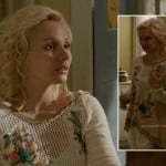 Scarlett’s white crochet knit sweater with flower details on Nashville