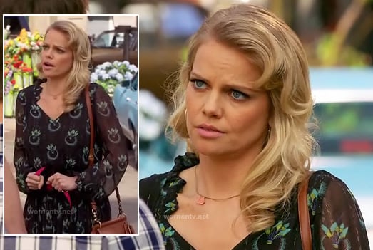 Tansy's black dress with feather print on Hart of Dixie