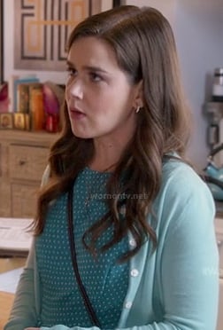 Betsey's teal polka dot dress on The Mindy Project