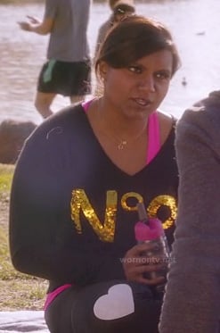 Mindy's yoga pants with heart knees on The Mindy Project