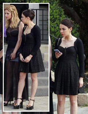 Mona's black lace dress at the funeral on PLL