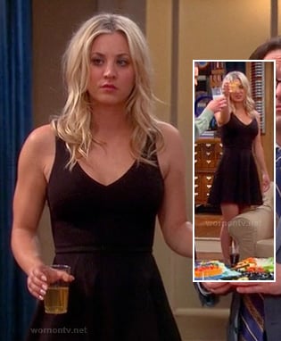 Penny’s black v-neck dress on The Big Bang Theory