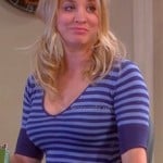 Penny’s blue striped v-neck tee on The Big Bang Theory