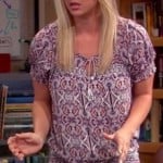 Penny’s purple printed peasant style top on The Big Bang Theory