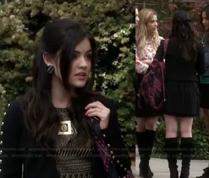 Aria's pink backpack and studded jacket on PLL