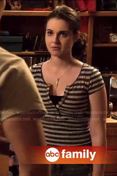 Bay’s striped henley tee on Switched at Birth