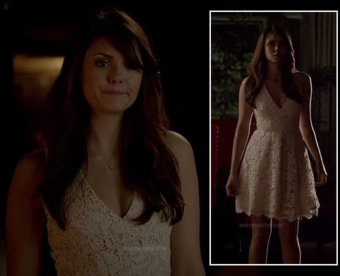 Elena's white lace dress after graduation on TVD